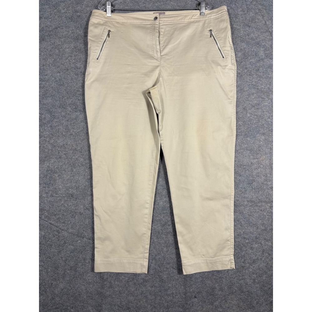 Chicos Ankle Pants Beige Cotton Blend Zipper Pockets Size 3
